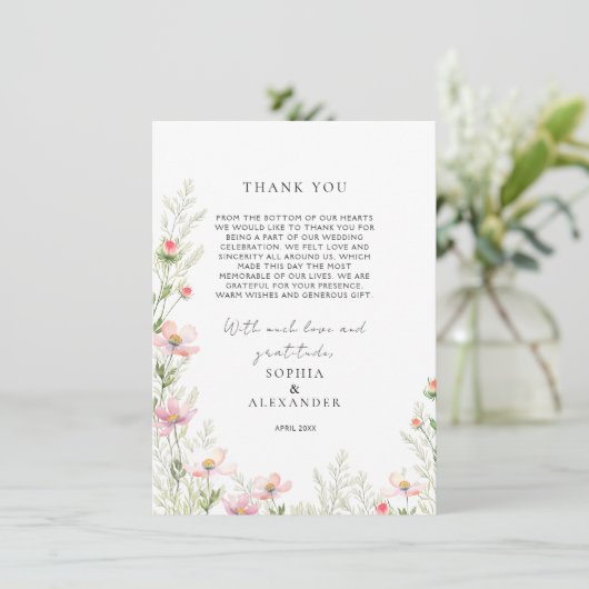 Wildflower bruiloft flat dank u kaart (Staand voorkant)