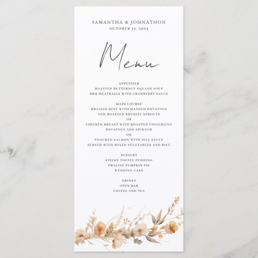 Wildflower Bruiloft Flat Menu (Voorkant)