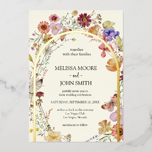 Wildflower bruiloft Folie Folie Uitnodiging (Voorkant)