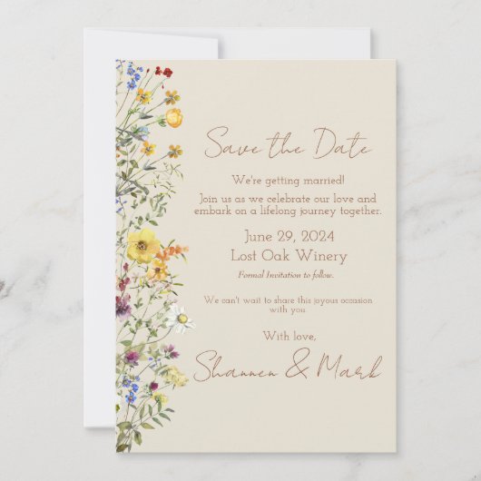 Wildflower bruiloft foto save the date (Voorkant)