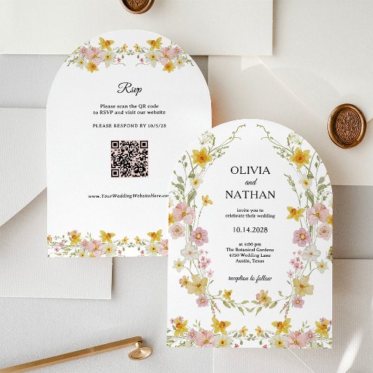 Wildflower Bruiloft | Gele Lente Tuin QR Code Kaart