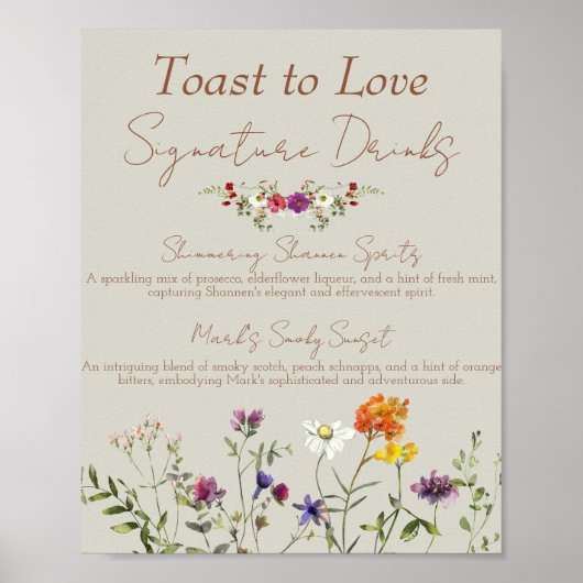 Wildflower bruiloft handtekening Drinken Bar Sign Poster (Voorkant)