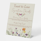 Wildflower bruiloft handtekening Drinken Reclamebord Met Voetstuk (Voorkant)