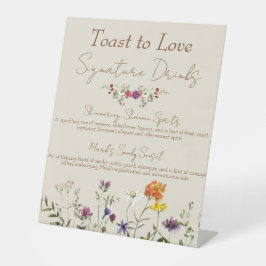 Wildflower bruiloft handtekening Drinken Reclamebord Met Voetstuk