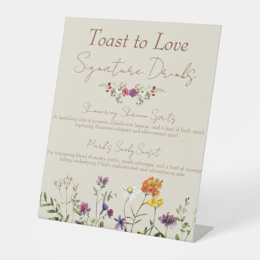 Wildflower bruiloft handtekening Drinken Reclamebord Met Voetstuk (Voorkant)