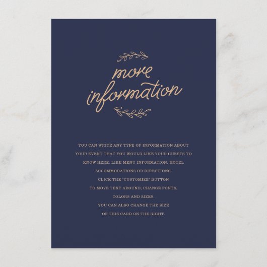 Wildflower bruiloft invoegen informatiekaartje (Voorkant)