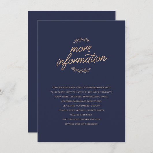Wildflower bruiloft invoegen informatiekaartje (Voorkant / Achterkant)