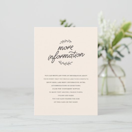 Wildflower bruiloft invoegen informatiekaartje (Staand voorkant)