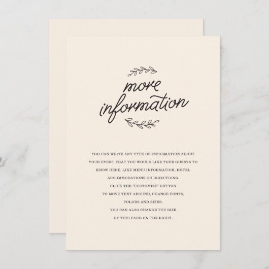 Wildflower bruiloft invoegen informatiekaartje (Voorkant / Achterkant)