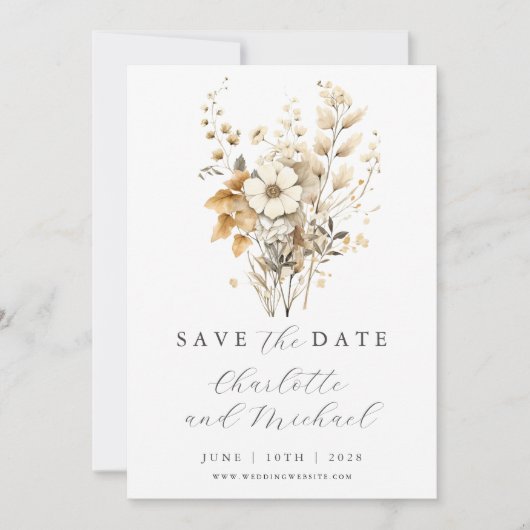 Wildflower Bruiloft | Ivoor Kleur Save The Date Ka (Voorkant)