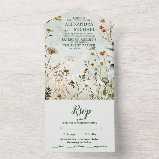 Wildflower Bruiloft Land Bloemen Bruiloft All In One Uitnodiging (Binnen)