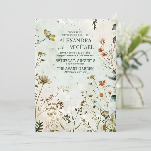Wildflower Bruiloft Land Bloemen Bruiloft Kaart (Staand voorkant)