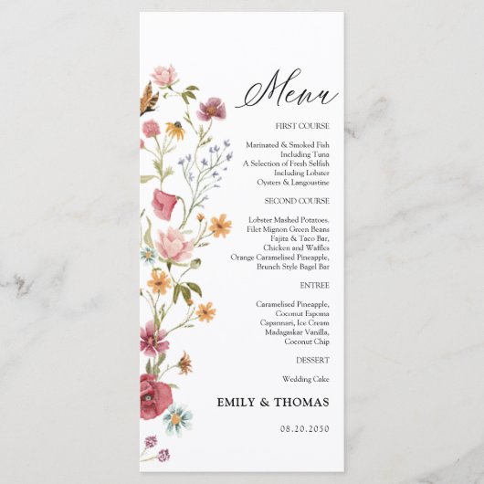 Wildflower Bruiloft Menu (Voorkant)
