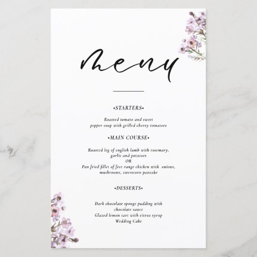Wildflower Bruiloft Menu (Voorkant)