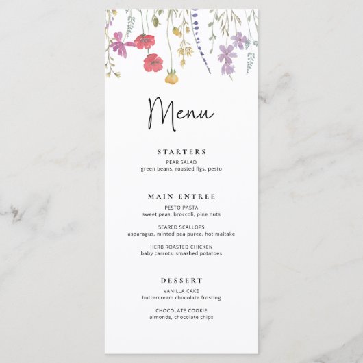 Wildflower Bruiloft Menu Boho Bruiloft Diner Menu (Voorkant)