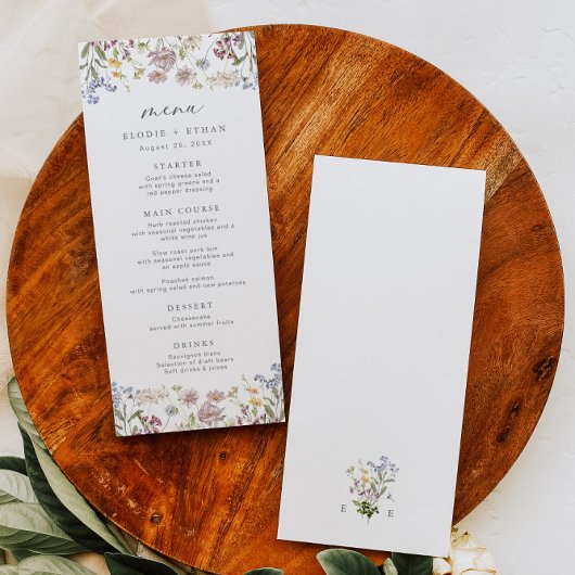 Wildflower bruiloft menu grillige Boho bloemen