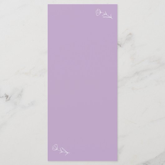 Wildflower Bruiloft Menu in Lila (Achterkant)