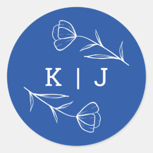Wildflower bruiloft Monogram Sticker in kobalt