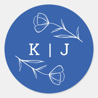 Wildflower bruiloft Monogram Sticker in kobalt