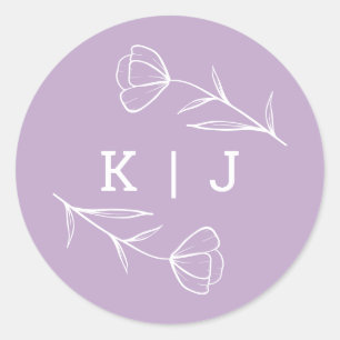 Wildflower Bruiloft Monogram Sticker in Lila