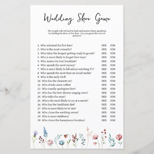 Wildflower Bruiloft of Koppels Douche Schoen Spel (Voorkant)