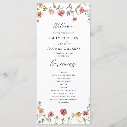 Wildflower bruiloft programma programmakaart (Voorkant)