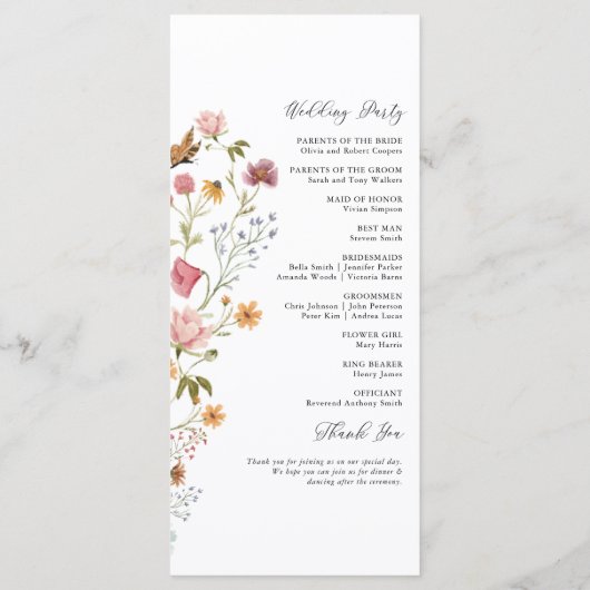 Wildflower bruiloft programma programmakaart (Achterkant)