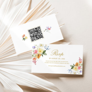 Wildflower Bruiloft QR Code RSVP Kaart