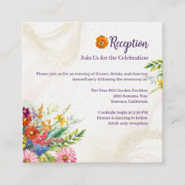 Wildflower bruiloft receptie informatiekaartje