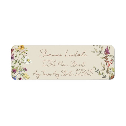 Wildflower bruiloft retouradres etiket (Voorkant)