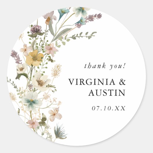 Wildflower Bruiloft Ronde Sticker (Voorkant)