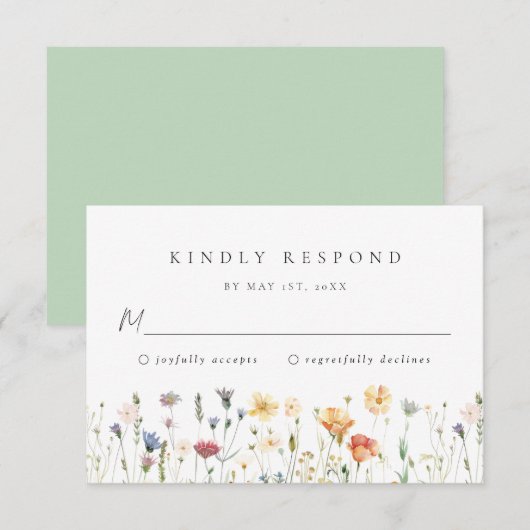 Wildflower Bruiloft RSVP Kaart (Voorkant / Achterkant)