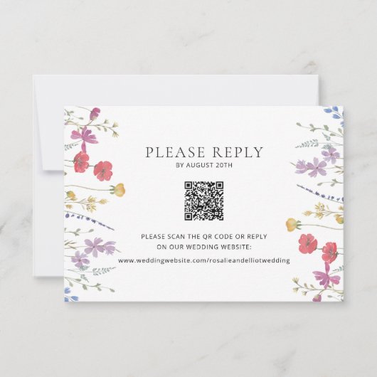Wildflower bruiloft RSVP QR Code Behuizing Kaart (Voorkant)