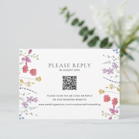 Wildflower bruiloft RSVP QR Code Behuizing Kaart (Staand voorkant)