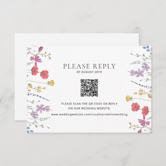 Wildflower bruiloft RSVP QR Code Behuizing Kaart (Voorkant / Achterkant)
