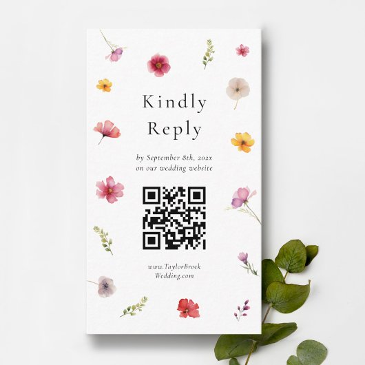 Wildflower bruiloft RSVP QR Code Informatiekaartje