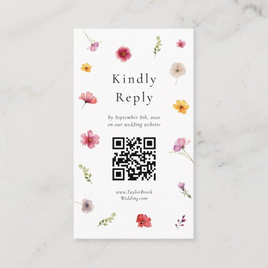 Wildflower bruiloft RSVP QR Code Informatiekaartje (Voorkant)