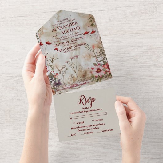 Wildflower bruiloft rustiek land all in one uitnodiging (Afscheurbaar)