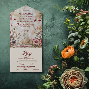 Wildflower bruiloft rustiek land all in one uitnodiging