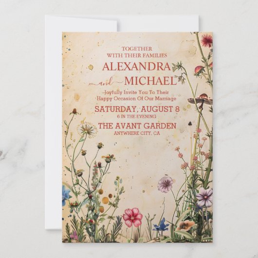 Wildflower bruiloft rustiek land kaart (Voorkant)