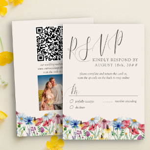 Wildflower bruiloft rustieke foto en QR code RSVP
