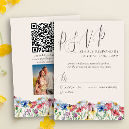 Wildflower bruiloft rustieke foto en QR code RSVP Kaartje