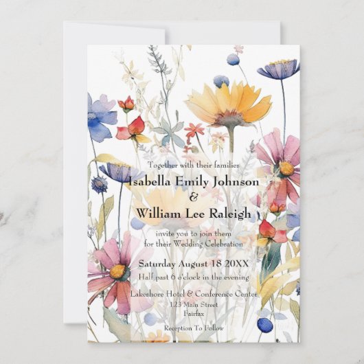 Wildflower bruiloft rustieke land Waterverf Kaart (Voorkant)