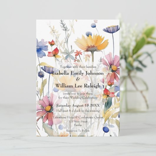 Wildflower bruiloft rustieke land Waterverf Kaart (Staand voorkant)