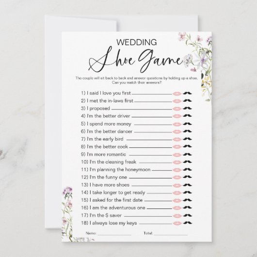 Wildflower bruiloft schoen Vrijgezellenfeest spel Kaart (Voorkant)