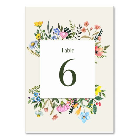 Wildflower bruiloft tafel nummer Kaart (Voorkant)