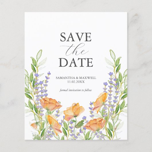 Wildflower bruiloft thema Bewaar de datum Flyer (Voorkant)