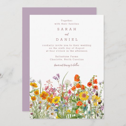 Wildflower bruiloft uitnodiging - Bloemenweide (Voorkant / Achterkant)