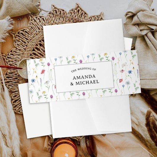 Wildflower bruiloft uitnodiging buik band uitnodigingen wikkel