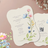 Wildflower bruiloft uitnodiging met QR-code